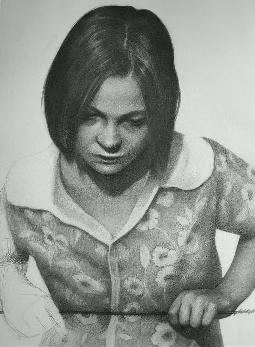 Nestajanje, presovani ugljen na akvarel papiru, 70x50 cm