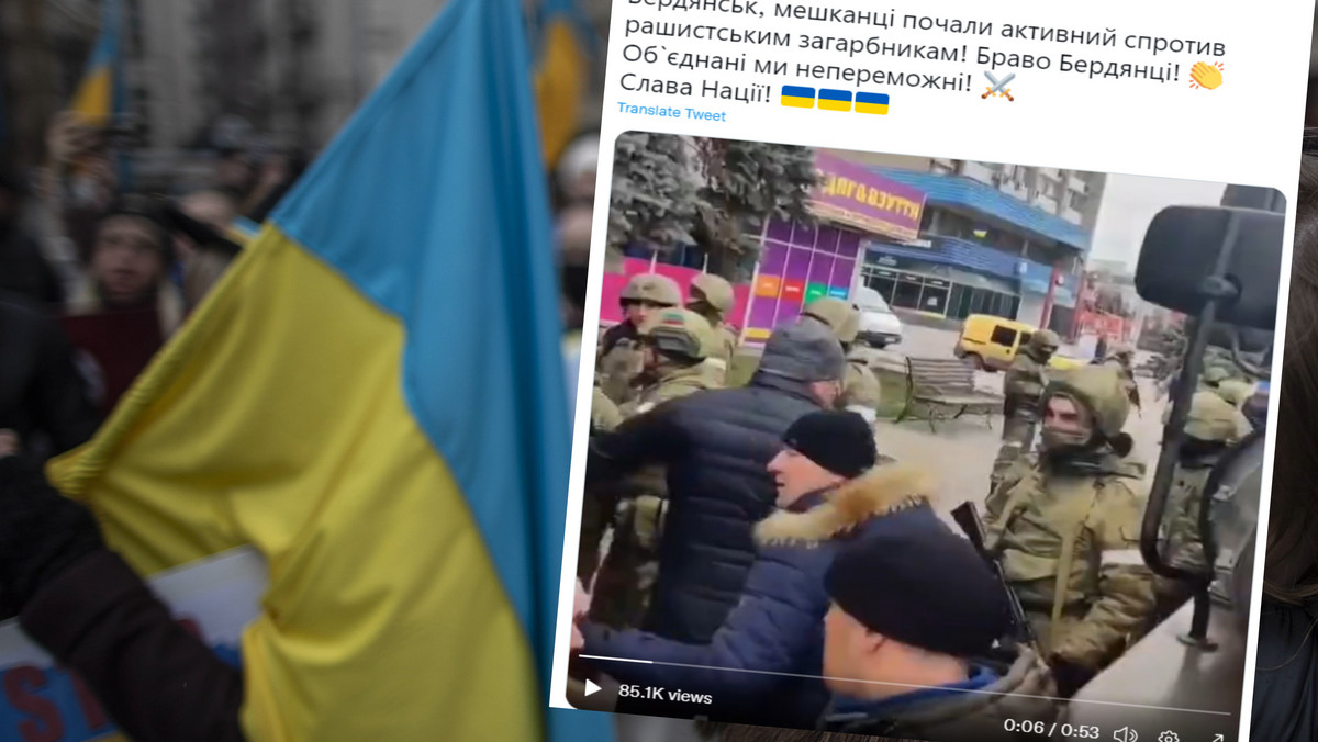 Wojna Rosja – Ukraina. Mieszkańcy Berdiańska protestują. "Banda won!" [WIDEO]
