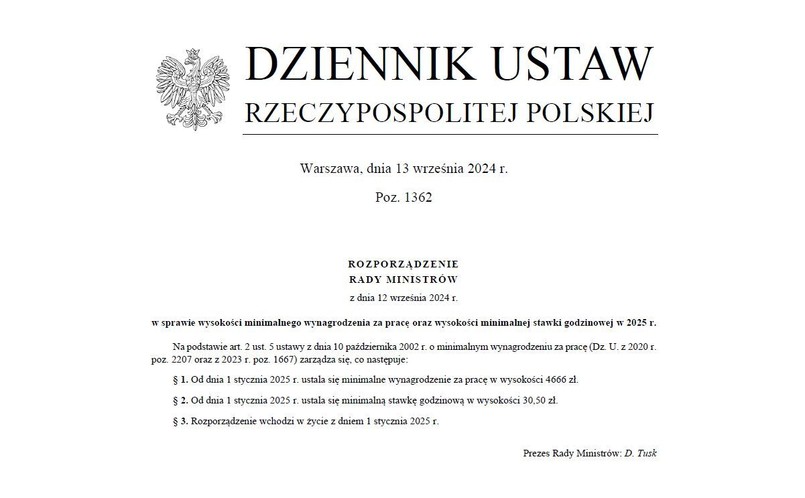 Od 1 stycznia 2025 roku płaca minimalna wyniesie 4666 zł