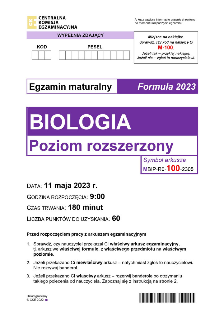 Matura z biologii 2023 - arkusze egzaminacyjne — poziom rozszerzony