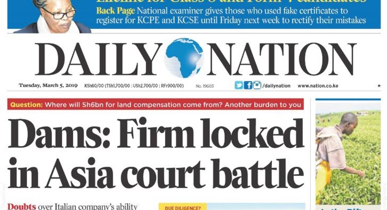 Front page of Daily Nation on March 5, 2019 when they published a strange obituary on Syrian boy Omran Daqneesh