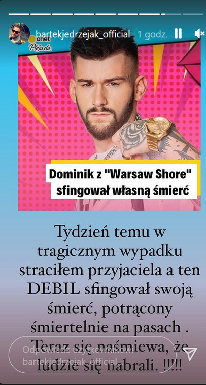 Bartek Jędrzejak o zachowaniu Dominika z "Warsaw Shore"