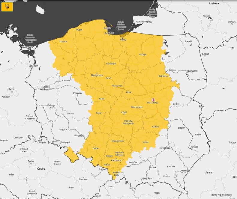 Przeważający obszar kraju objęty jest ostrzeżeniami przed marznącymi opadami deszczu