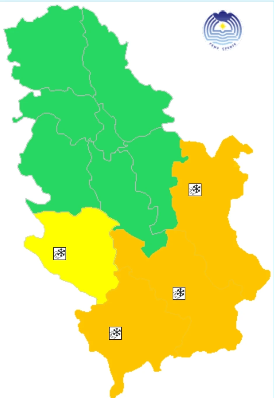 Meteoalalrm za petak, 15. decembar