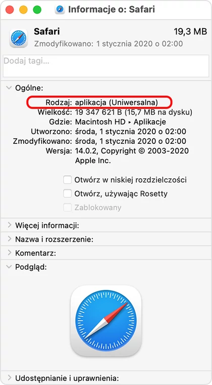 Apple MacOS – Rosetta – aplikacja Intel, Uniwersalna, Apple Silicon