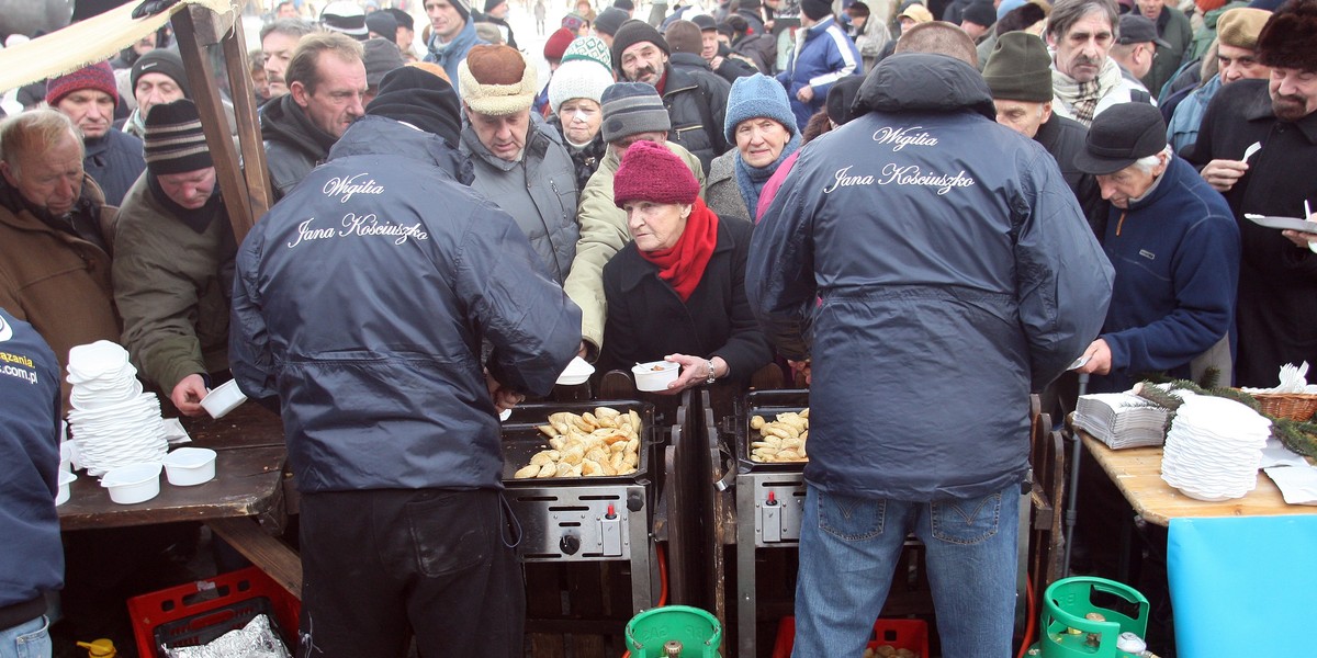 Wigilia na rynku w Krakowie.