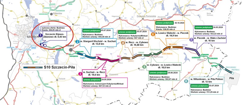 Nowa tras S10, docinek Szczecin-Piła (szczegóły)