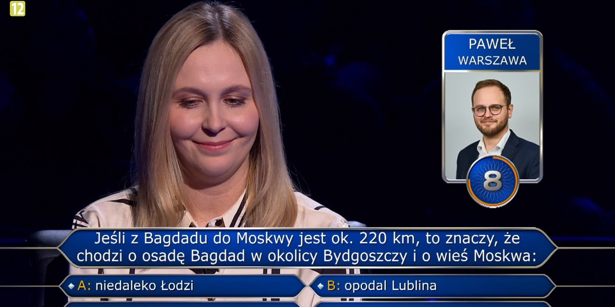 "Milionerzy" - Dominika walczyła z pytaniem o Bydgoszcz