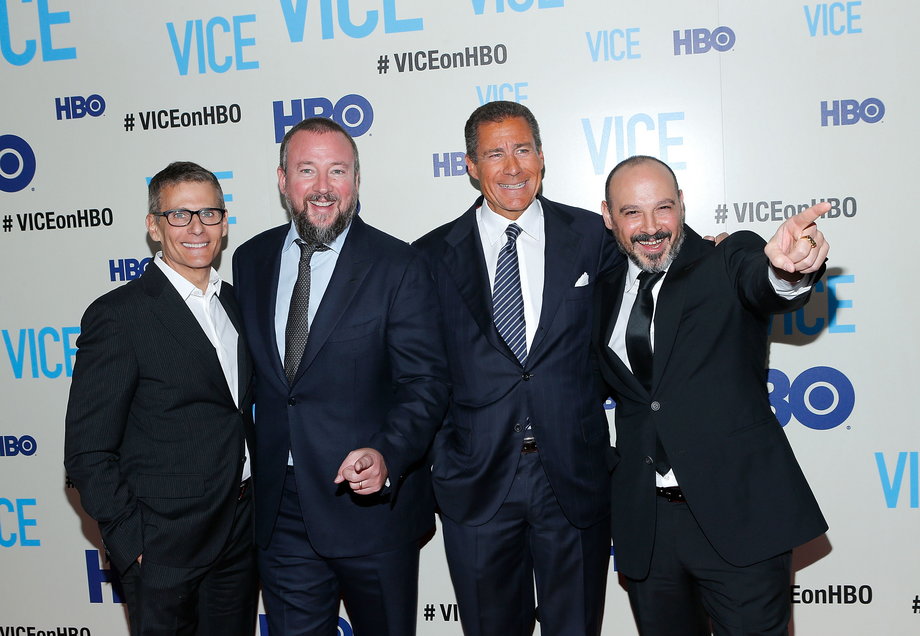 HBO president of programming Michael Lombardo, host and executive producer Shane Smith, HBO Co-President Richard Pepler and executive producer Eddy Moretti attend the 'Vice' New York Premiere at Time Warner Center on April 2, 2013 in New York City.
