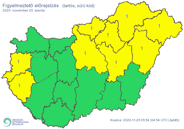 Kilenc megyére adtak ki figyelmeztetést a ködös idő miatt /Fotó: Országos Meteorológiai Szolgálat/