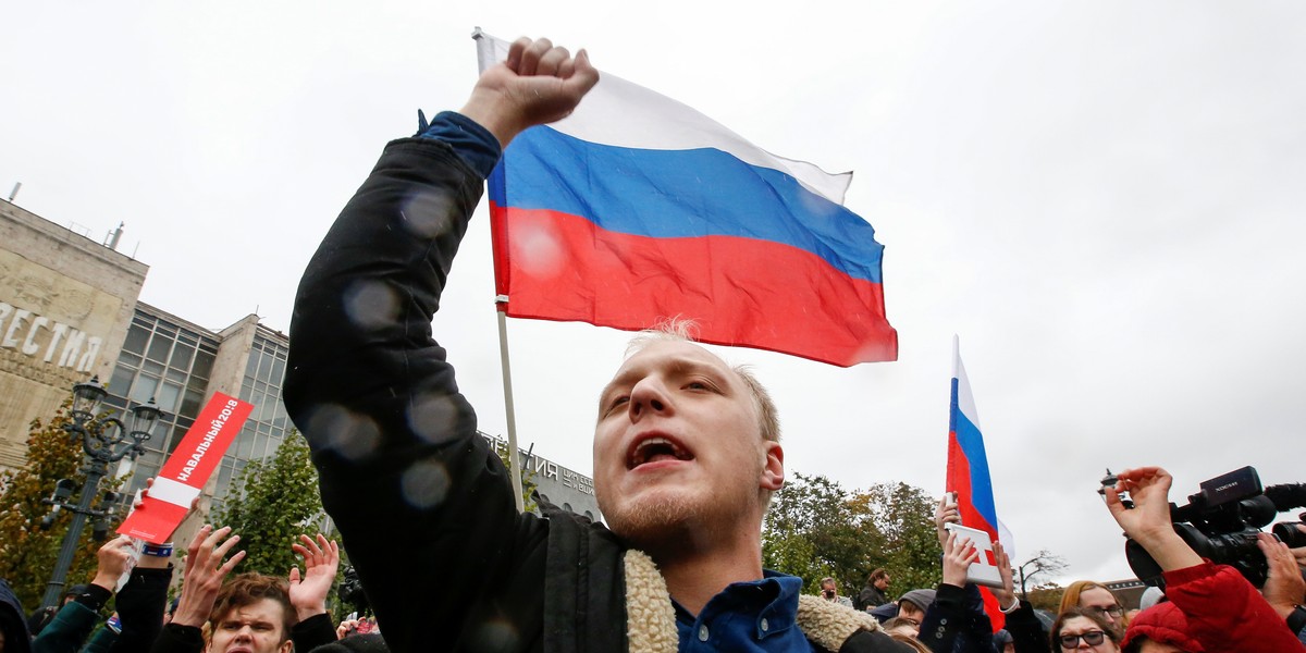 Supporters of Russian opposition leader Alexei Navalny attend a rally in Moscow, Russia October 7, 2017.