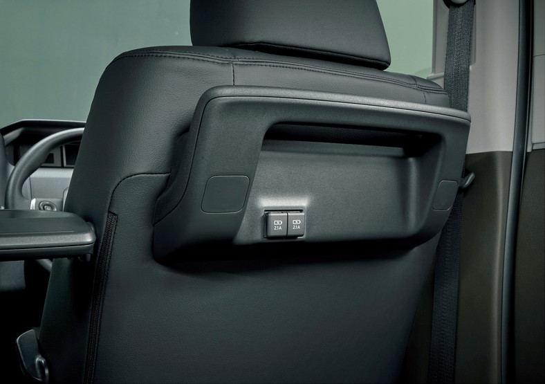 Dla pasażerów przewidziano dodatkowe gniazda do ładowania sprzętu mobilnego. Toyota JPN Taxi