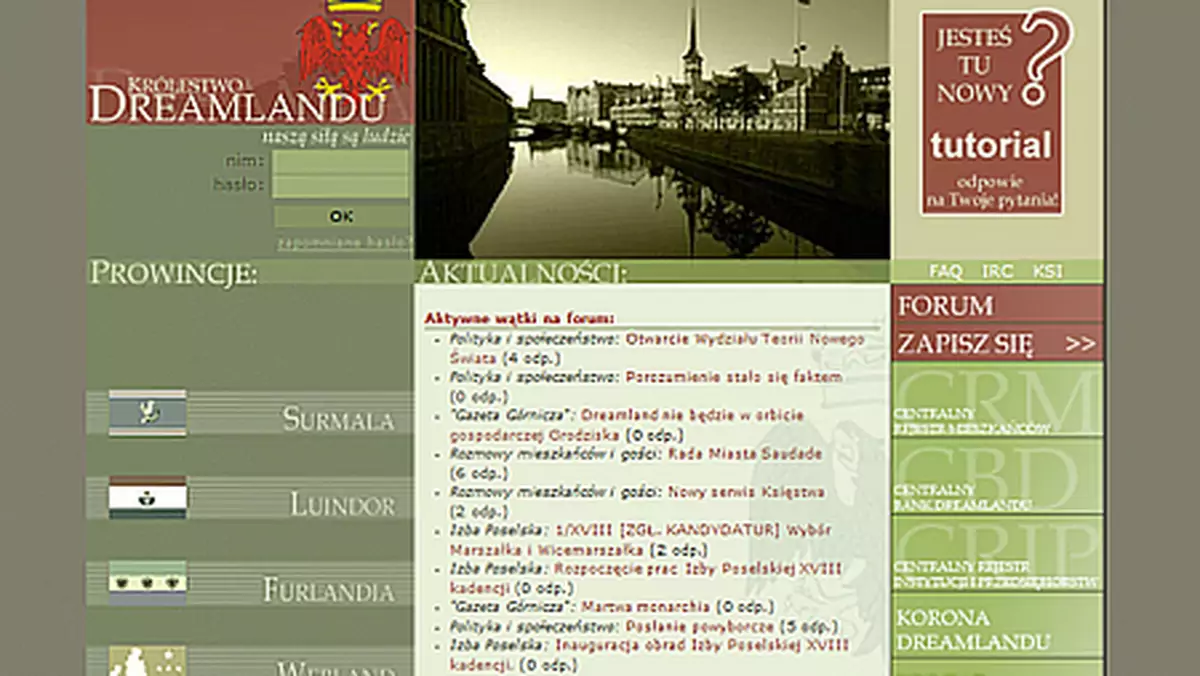 Strona główna najstarszego polskojęzycznego państwa wirtualnego - Królestwa Dreamlandu.
