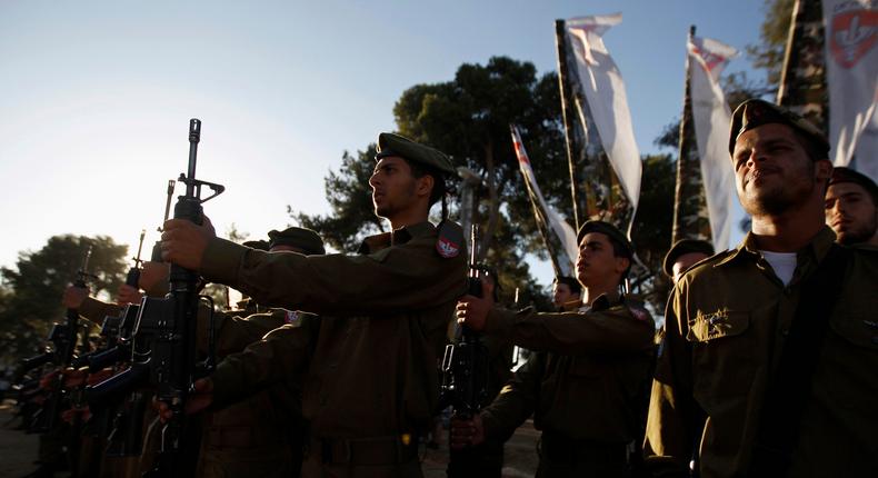 Israeli soldiers of the Netzah Yehuda Haredi infantry battalion hold their weapons during their swearing-in ceremony in Jerusalem on May 26, 2013.REUTERS