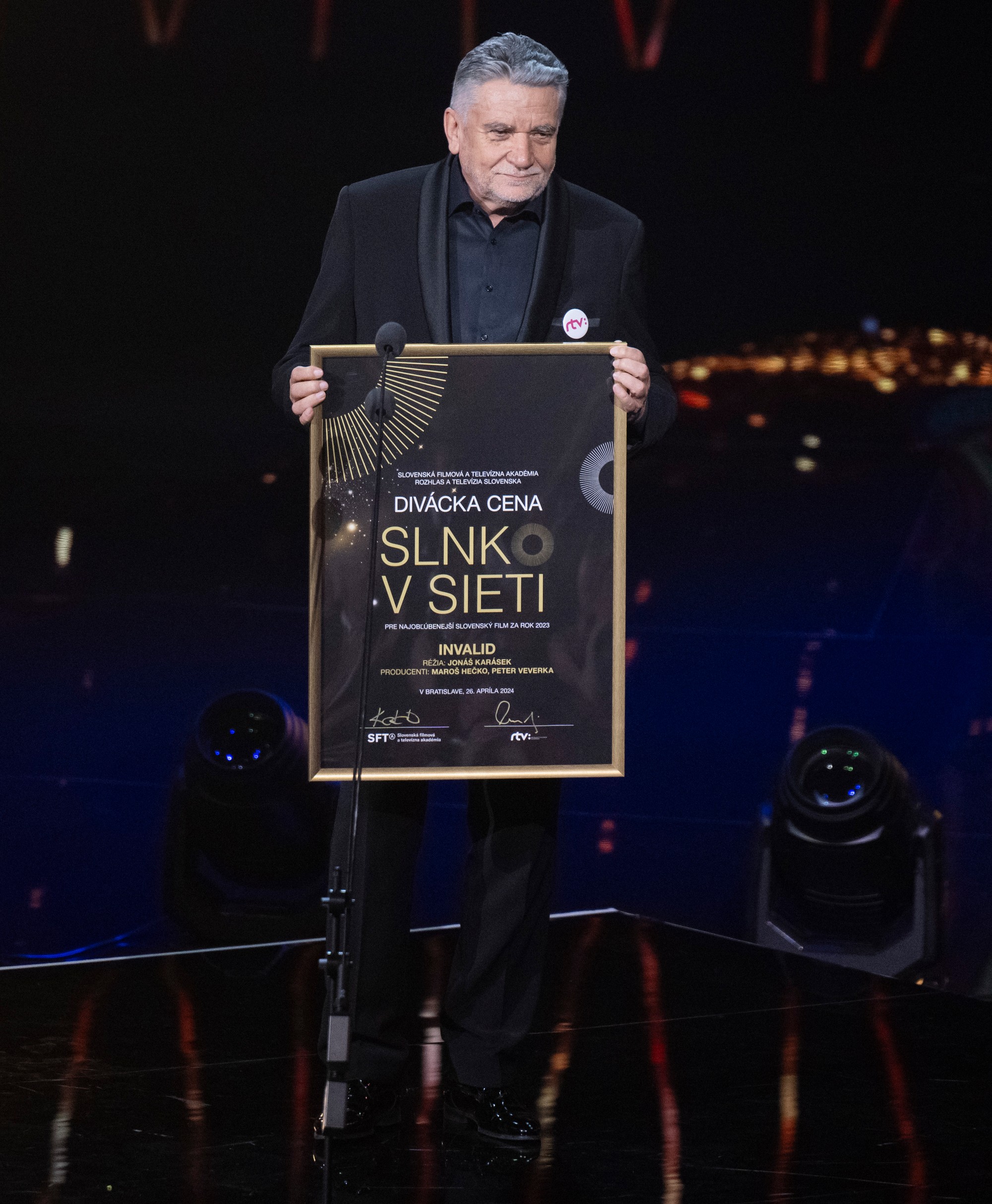 Ľuboš Machaj na odovzdávaní Národných filmových cien Slnko v sieti za rok 2023.