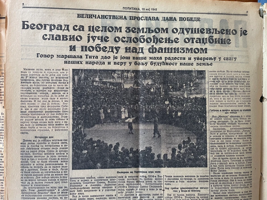 Isečak "Politike" objavljene 10. maja 1945.