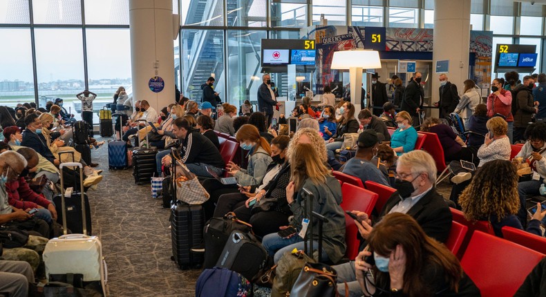 Passengers wait for boarding at LGA.