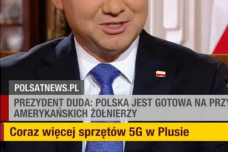 Na paskach Polsat News wyświetlano m.in. komunikat "Coraz więcej sprzętów 5G w Plusie"