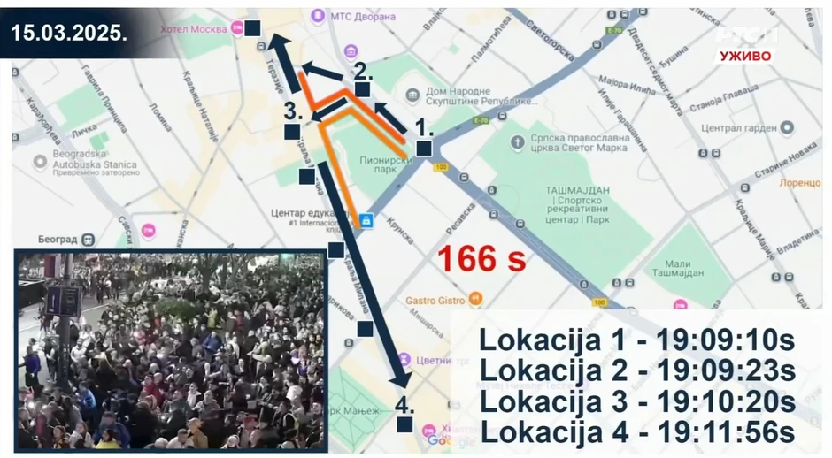 Mapa kretanja 15. marta