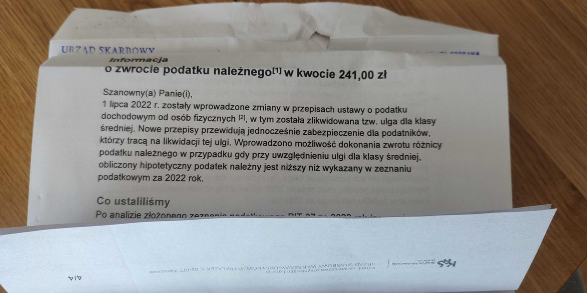 Pismo z urzędu skarbowego w sprawie hipotetycznego podatku należnego