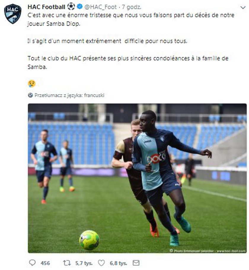 Nie żyje 18-letni  piłkarz Le Havre - Samba Diop