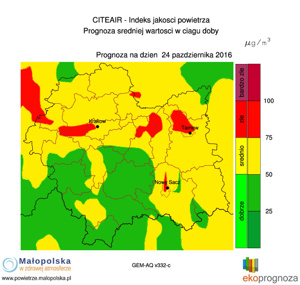 Prognozowane zanieczyszczenie powietrza na dziś