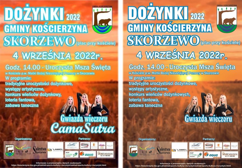 Plakat promujący dożynki przed i po zmianach