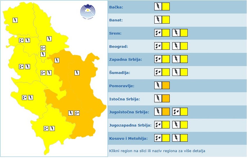 Meteoalarm za četvrtak