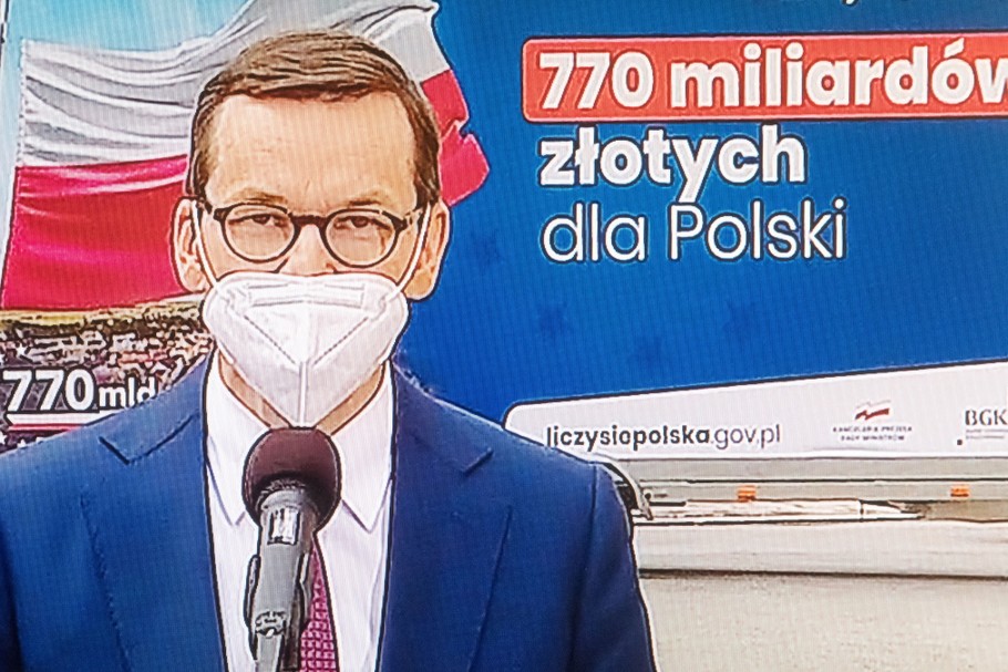 Konferencja prasowa premiera Mateusza Morawieckiego ws. środków europejskich, w tym Funduszu Odbudowy, 27.04.2021