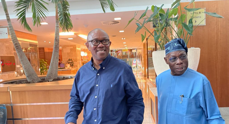 Former President, Olusegun Obasanjo and Labour Party Presidential candidate, Peter Obi.