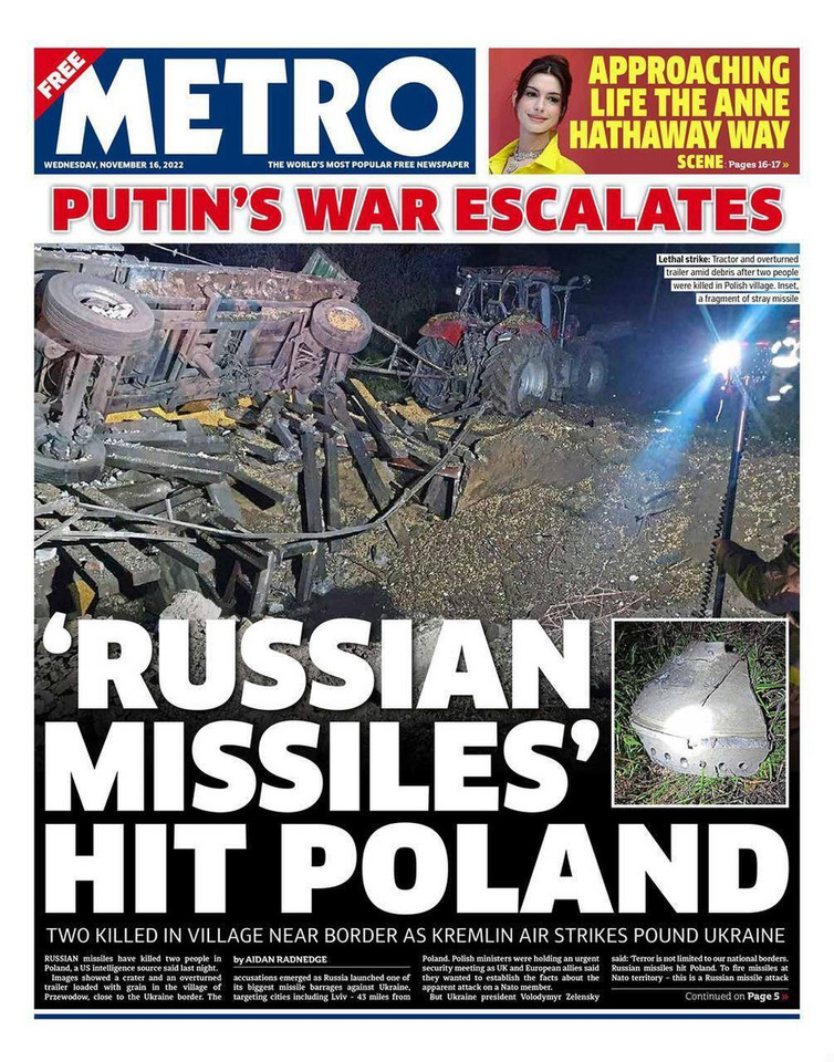 "Wojna Putina eskaluje" - pisze "Metro" 