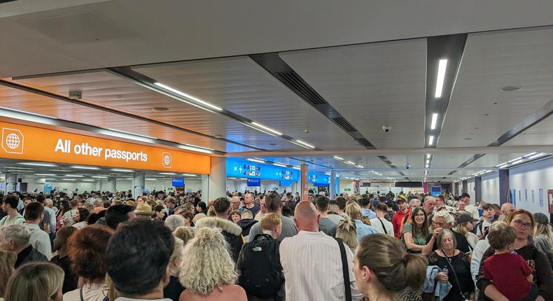 The main passport control hall at the north terminal of London's Gatwick airport during a e-gate outage.Polly Thompson