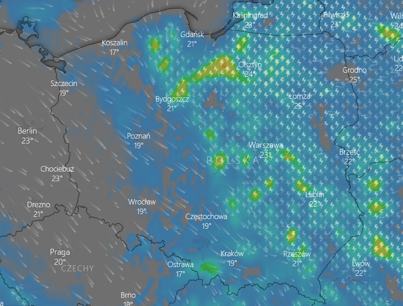 Prognoza pogody w sobotę o godz 16 - opady i burze