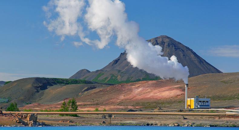 Bjarnarflag Geothermal power station / Bjarnarflagsvirkjun, operated by Landsvirkjun near Nmafjall Mountain in the geothermal area of Mvatn, Iceland.