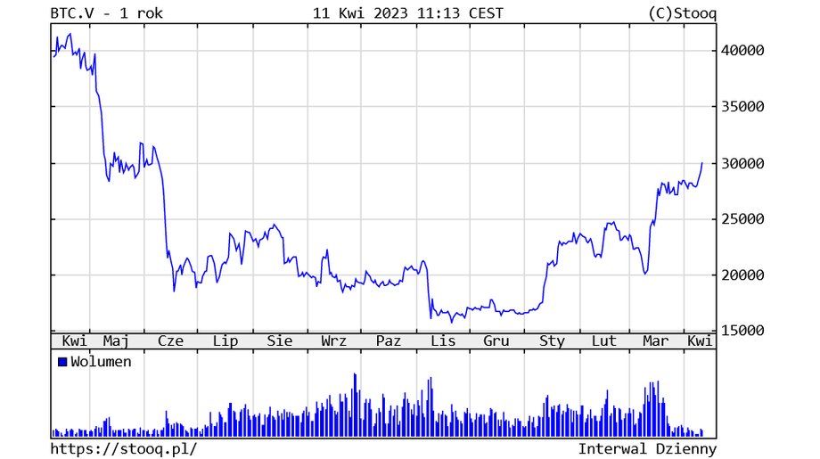 Od początku 2023 r. notowania bitcoina idą systematycznie w górę.