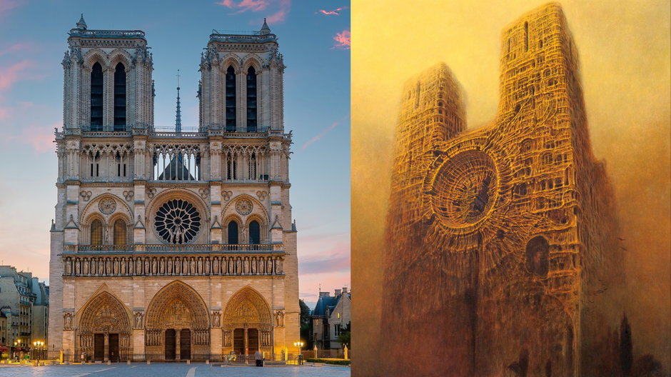 Czy podobieństwo słynnego obrazu Zdzisława Beksińskiego do katedry Notre Dame jest przypadkowe?