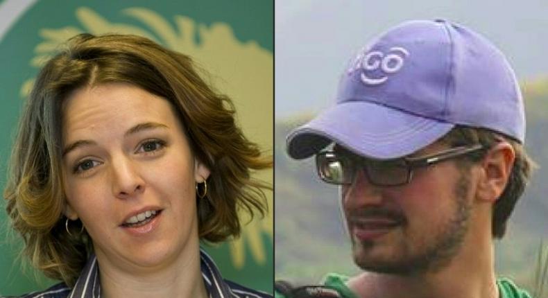 This combination of pictures shows UN Swedish employee Zaida Catalan (L) in 2009 in Stockholm and an undated unlocated photo of US UN researcher Michael Sharp