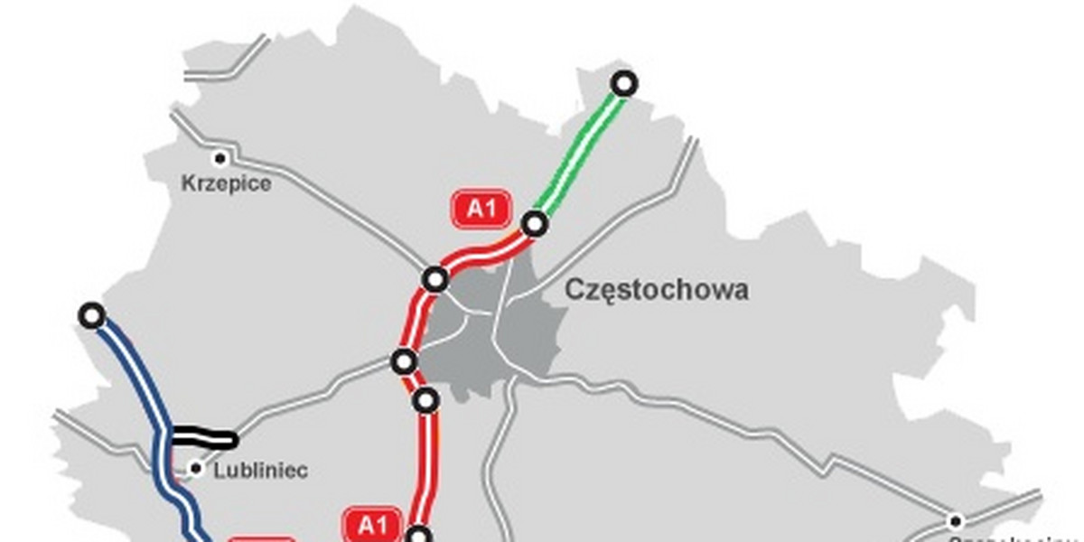 Odcinek A1 między Częstochową a granicą z województwa to ostatni fragment A1 na terenie woj. śląskiego i jeden z pięciu brakujących odcinków między podłódzkim Tuszynem a Częstochową