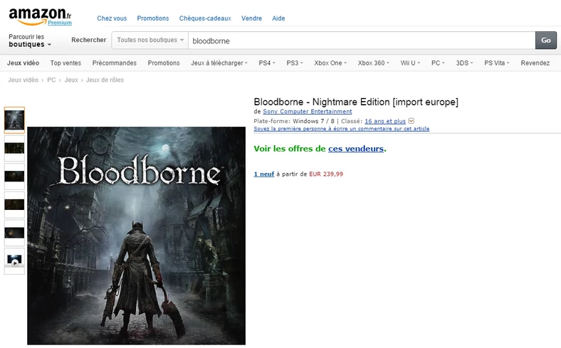 Bloodborne PC na stronie Amazon France