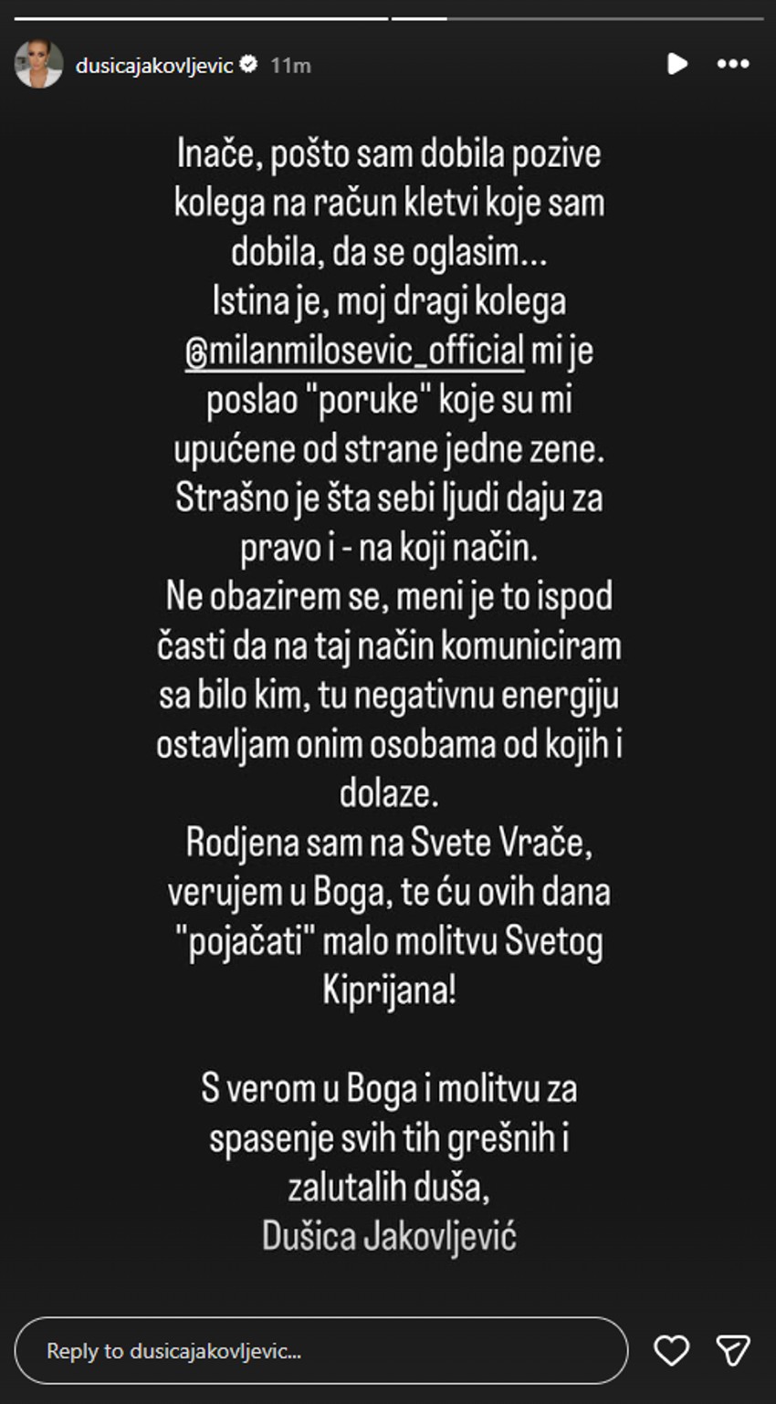 Dušica Jakovljević, objava