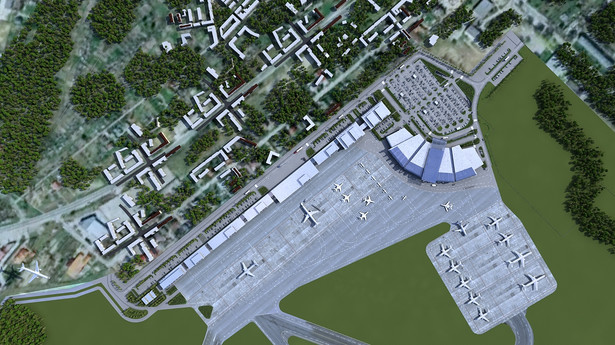 Port Lotniczy Radom z lotu ptaka - wizualizacja projektu docelowego