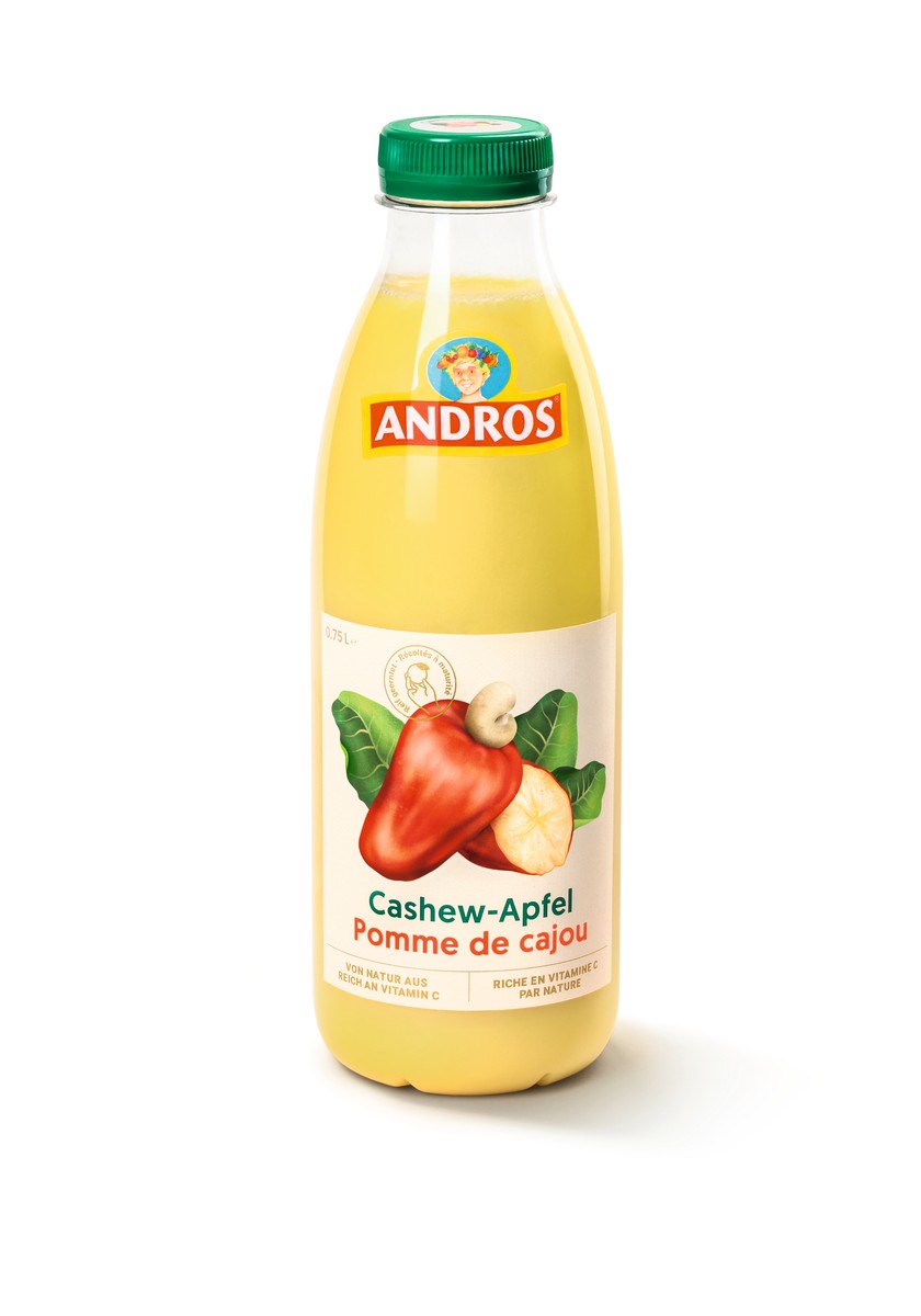 Der Cashew-Apfelsaft von Andros für 6.95 Franken, in ausgewählten Coop-Filialen erhältlich, sorgt für Erfrischung. 
