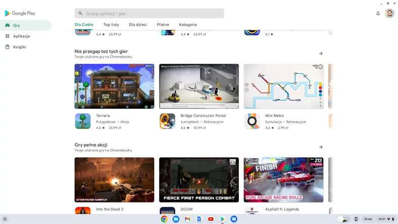 W sklepie znajdziemy mnóstwo aplikacji, okazuje się, że na Chromebooku można nawet zagrać w proste gry