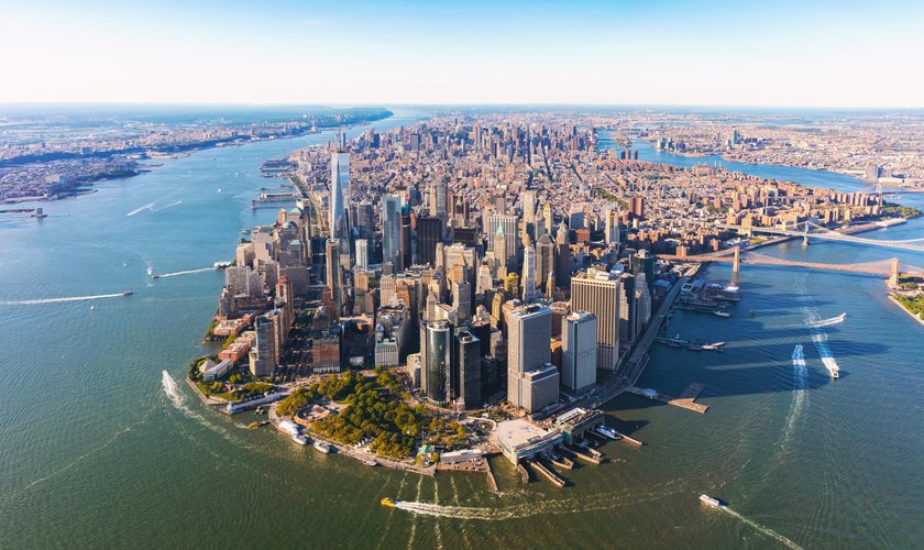 Aerial view of lower Manhattan NYC