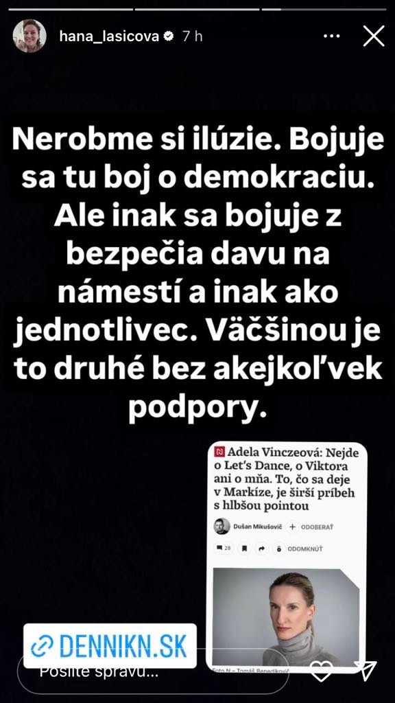 Lasicová reagovala na sociálnej sieti.