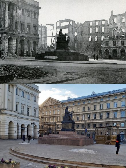 1945 i 2022 rok, Pałac Staszica i Pomnik Mikołaja Kopernika.