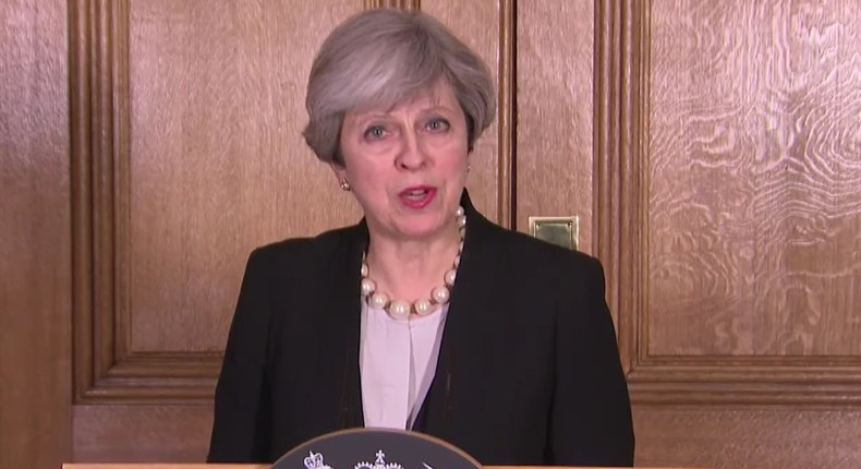 Theresa May delivers remarks following the Manchester terror attack, May 23rd, 2017