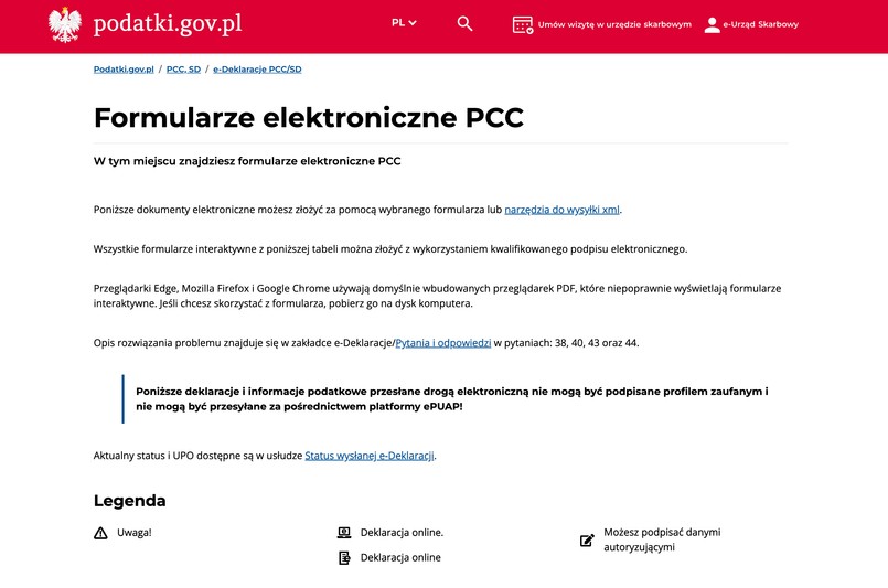 Składanie deklaracji PCC jest możliwe przez internet