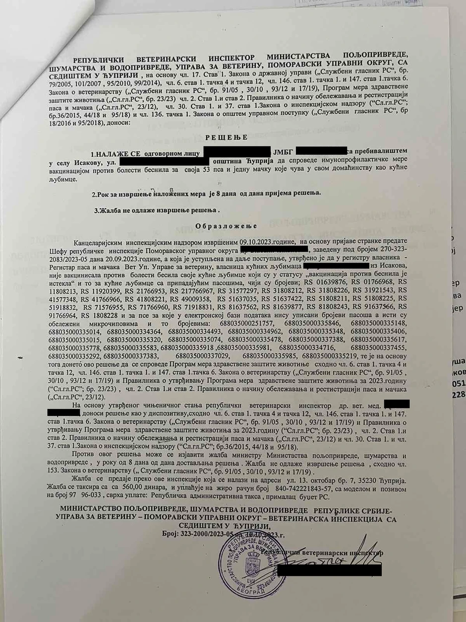 Rešenje o vakcinaciji 53 psa i jedne mačke
