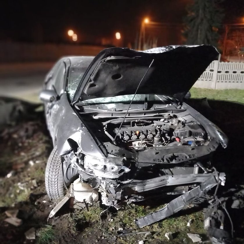 He crashed the car on a concrete fence. He was drunk